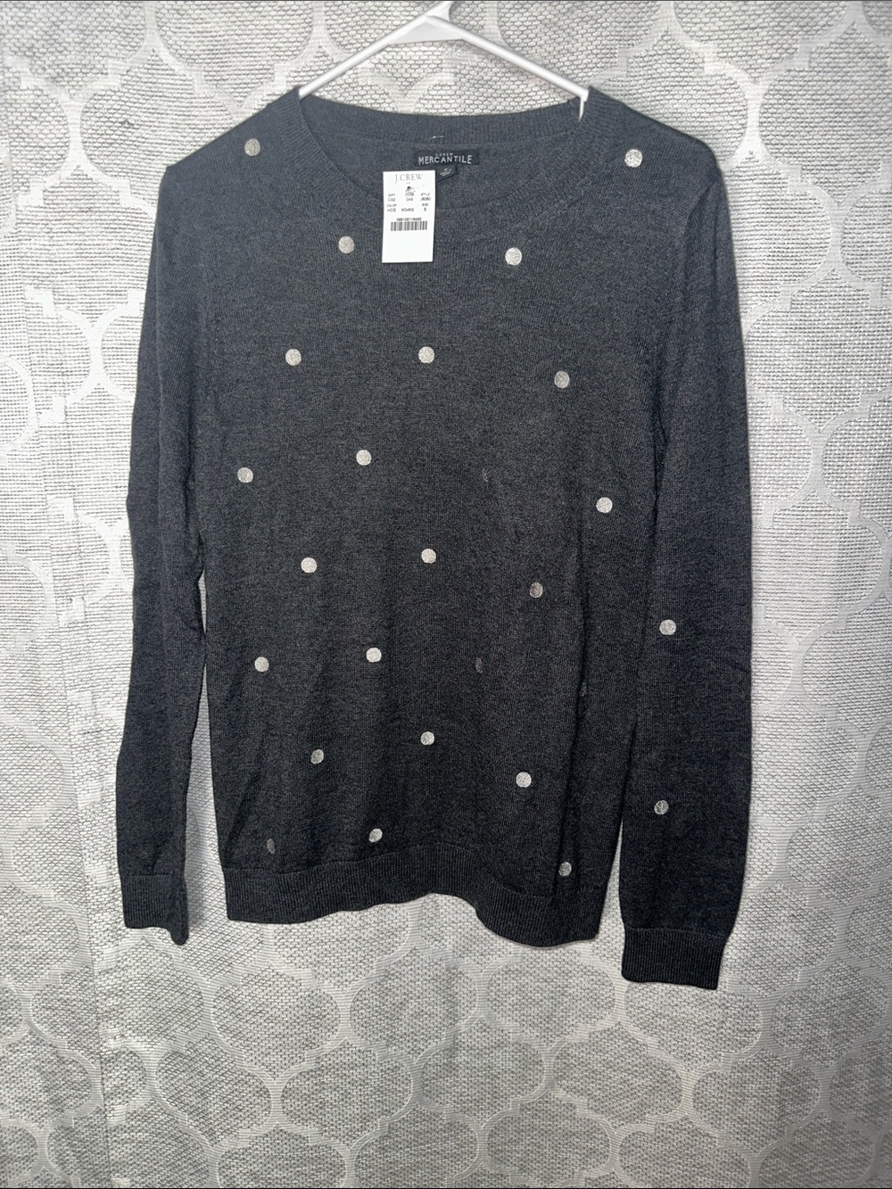 J.Crew Polka Dot Teddie Sweater NWT Charcoal Metallic Silver Small S